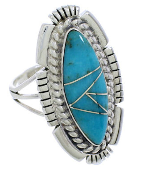 Southwestern Jewelry Turquoise Inlay Silver Ring Size 5-1/4 TX40711
